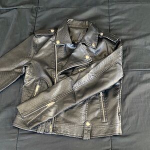 Textured Black Biker Jacket with Zippers